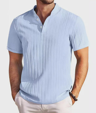 Herenshirt van Katoen en Linnen met Opstaande Kraag - Casual en Comfortabel