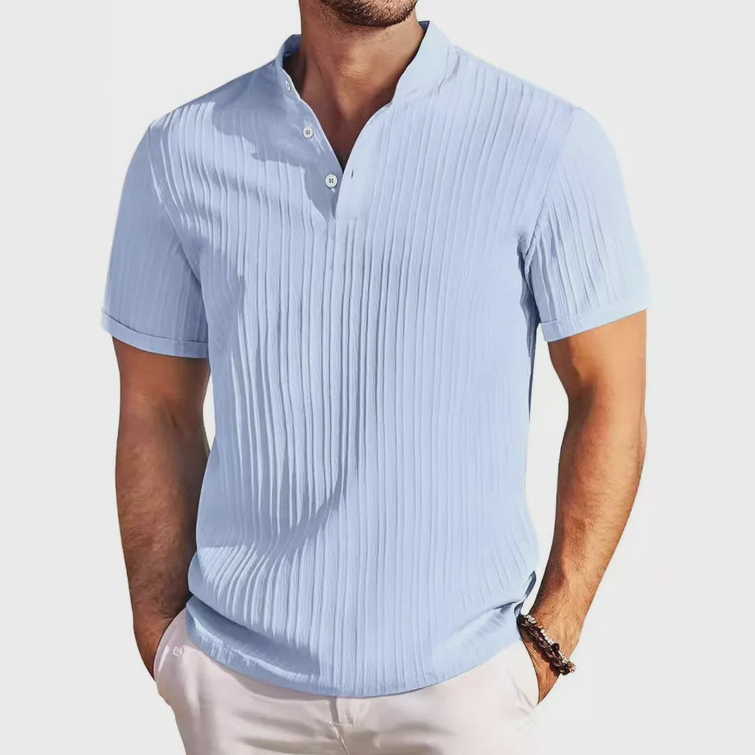 Herenshirt van Katoen en Linnen met Opstaande Kraag - Casual en Comfortabel