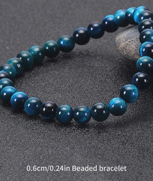 Minimalistische Blauwe Tijgeroog Kralen Armband - Natuursteen