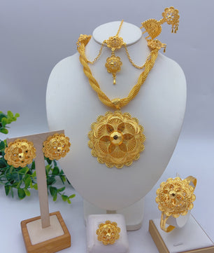 Gouden Sieraden Set Dames 24k Verguld - Afrikaans/Indisch Design met Grote Hanger - Bruiloft & Cadeau