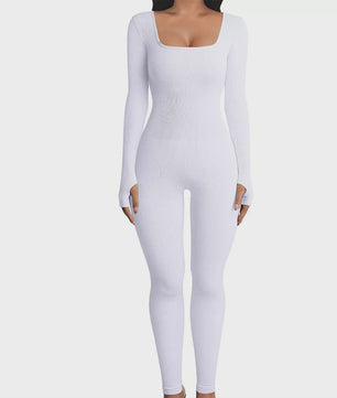 Ribbel Jumpsuit Dames - Naadloos Seamless Sport Bodysuit met Lange Mouwen