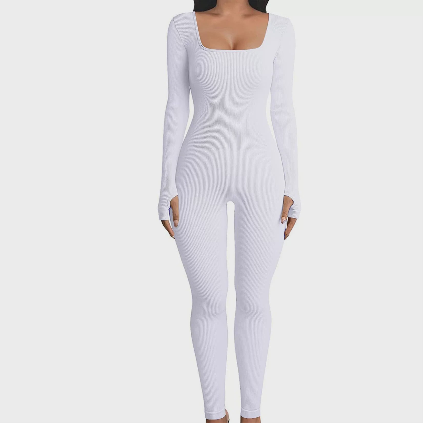 Ribbel Jumpsuit Dames - Naadloos Seamless Sport Bodysuit met Lange Mouwen
