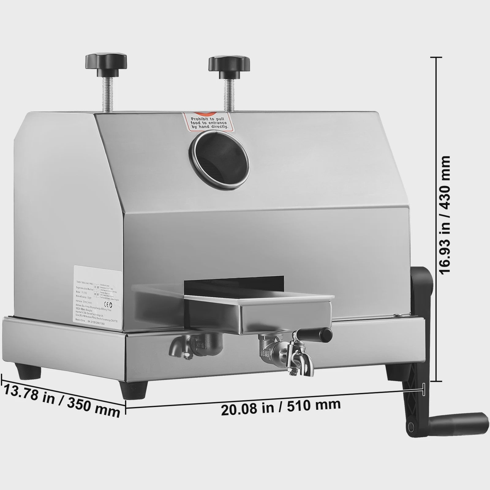 Professionele Suikerrietpers - Hoge Capaciteit (110 LBS/H) met 3 RVS Rollers & Grote Invoer (2.4")