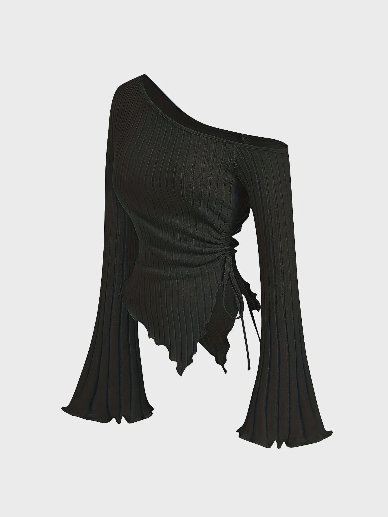 Dames Off-Shoulder T-shirt met Trompetmouwen en Asymmetrische Pasvorm