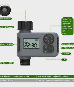Intelligente Automatische Water Timer met 2 Uitgangen voor Buiten - Programmeerbaar Irrigatiesysteem