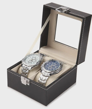 Luxe PU Leder Horlogedoos met Glazen Deksel - 6 Vakken