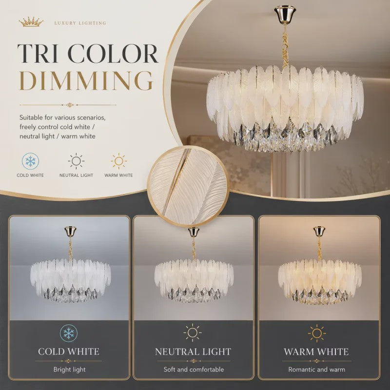 Luxe Plume Kristal Hanglamp - Dimbare LED Verlichting voor Woonkamer, Slaapkamer & Eetkamer