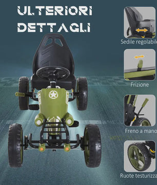 Traptrekker Go Kart Groen - Verstelbare Stoel & Handrem - Leeftijd 3-6 Jaar