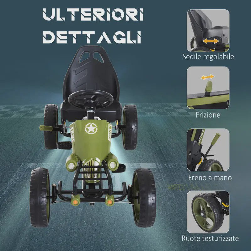 Traptrekker Go Kart Groen - Verstelbare Stoel & Handrem - Leeftijd 3-6 Jaar