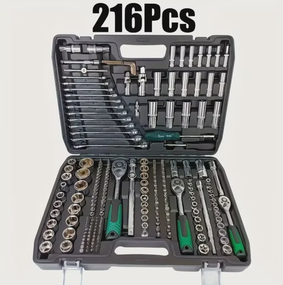 216-delige Professionele Doppenset: SAE & Metrisch, 1/4", 3/8", 1/2" Aandrijving met 72-Tands Ratel voor Auto & Huis