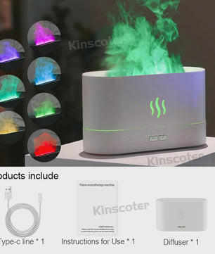 Vlam Effect Aroma Diffuser & Luchtbevochtiger met 7 Kleuren LED - USB
