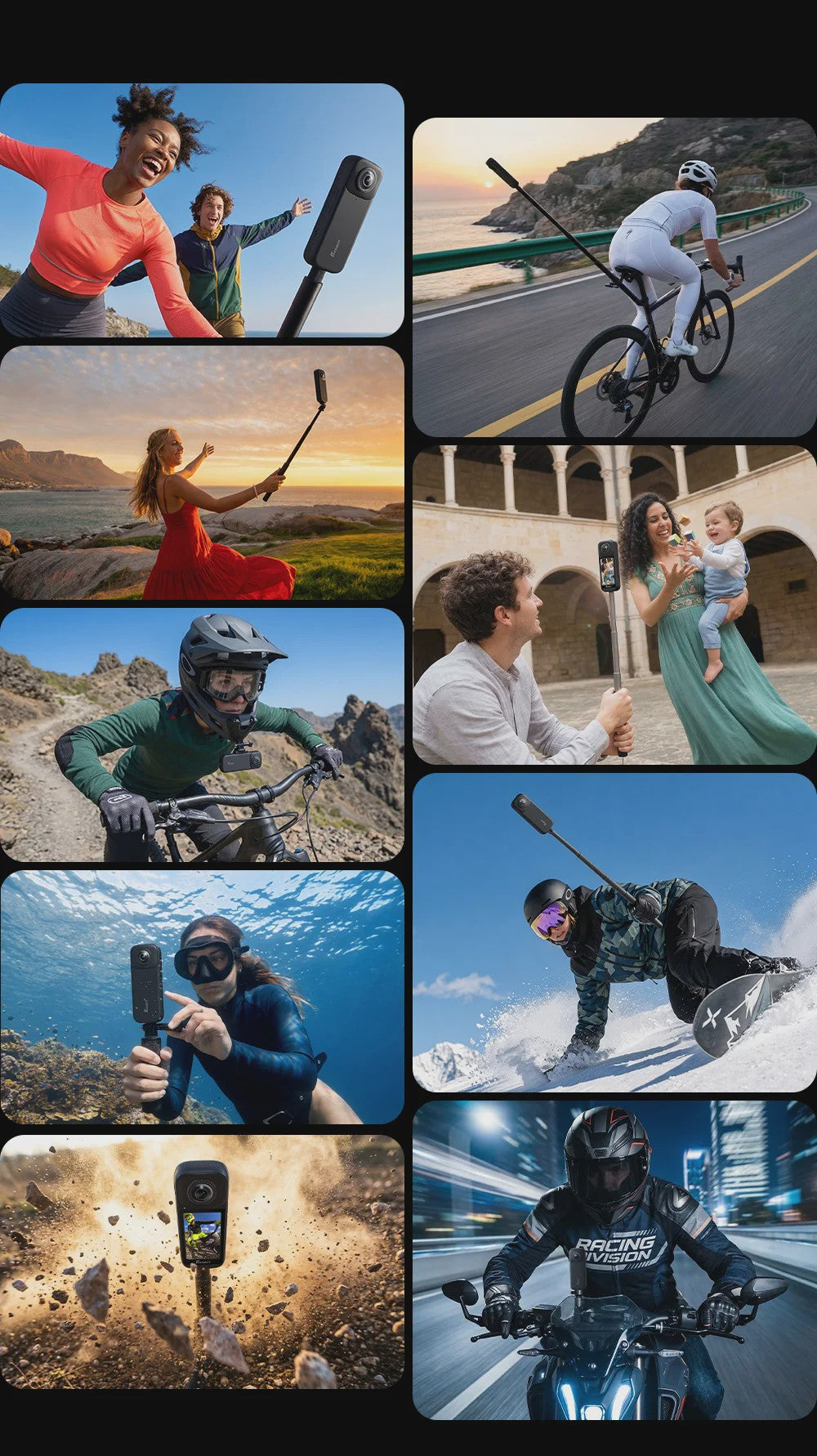 FOSSIBOT FC360 8K Actiecamera met IP68 Waterdichtheid en Invisible Selfie Stick