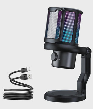 RGB Gaming Microfoon voor PC met Geluidsdemping, Koptelefoonuitgang & Touch-Mute