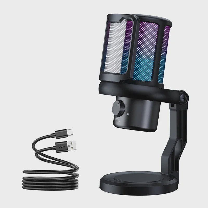 RGB Gaming Microfoon voor PC met Geluidsdemping, Koptelefoonuitgang & Touch-Mute