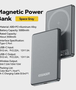 Essager Magnetische Powerbank 5000mAh 20W - Draadloos Snel Opladen voor iPhone (Magsafe)