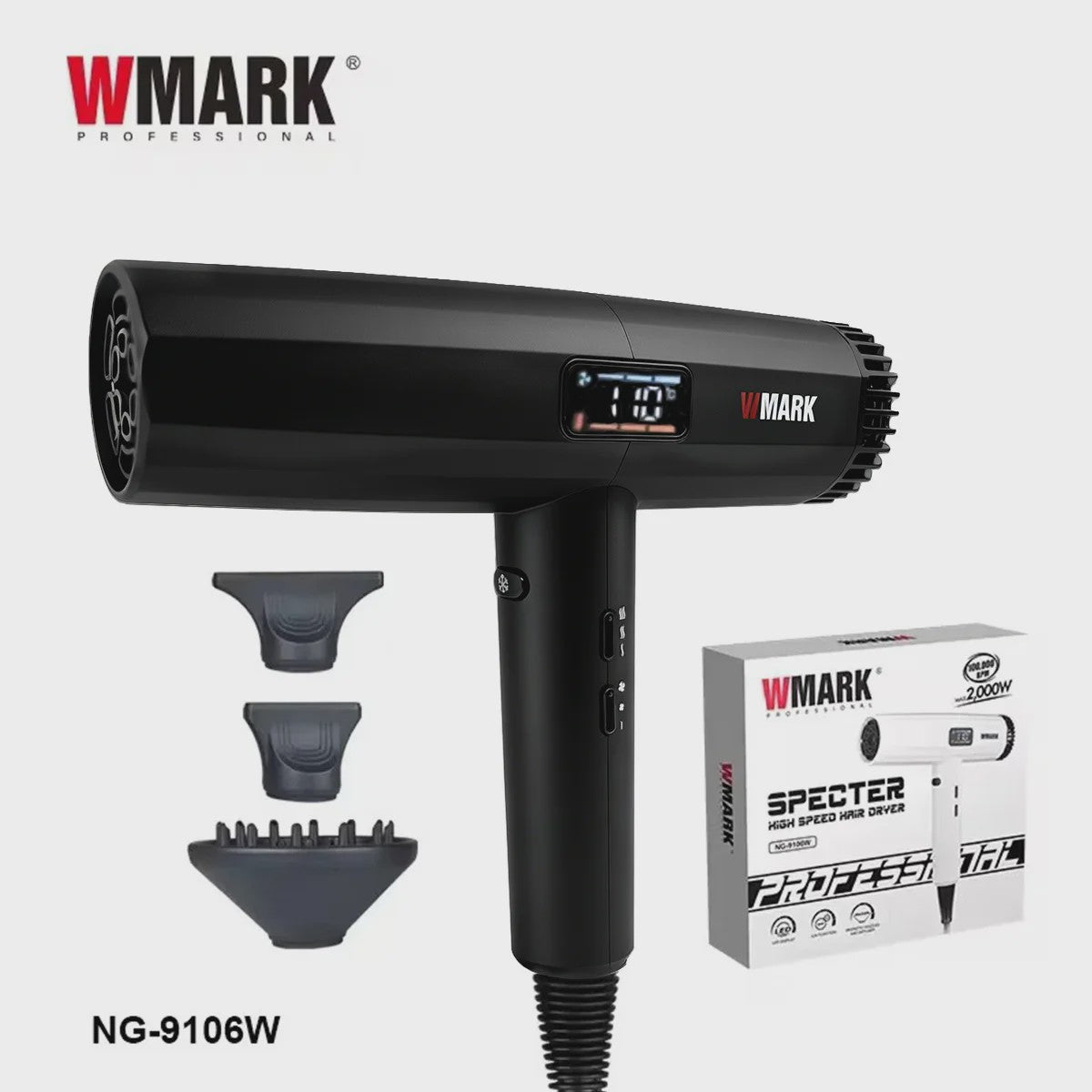 WMARK NG-9106W Professionele Haardroger - Warmte/Koude Instelling & Negatieve Ion Technologie