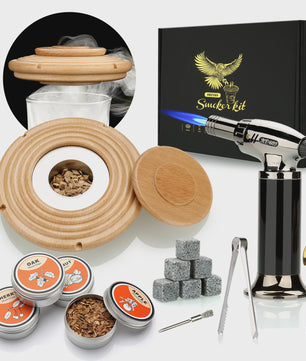Cocktail Smoker Kit: Rook Aroma met Brandertje, Houtchips & Whiskey Stenen