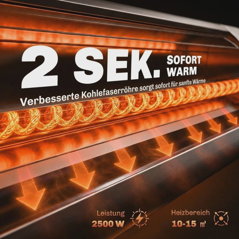 Waterdichte Buitenstraler 2500W met Carbon Fiber, Statief, Afstandsbediening & Kantelbeveiliging