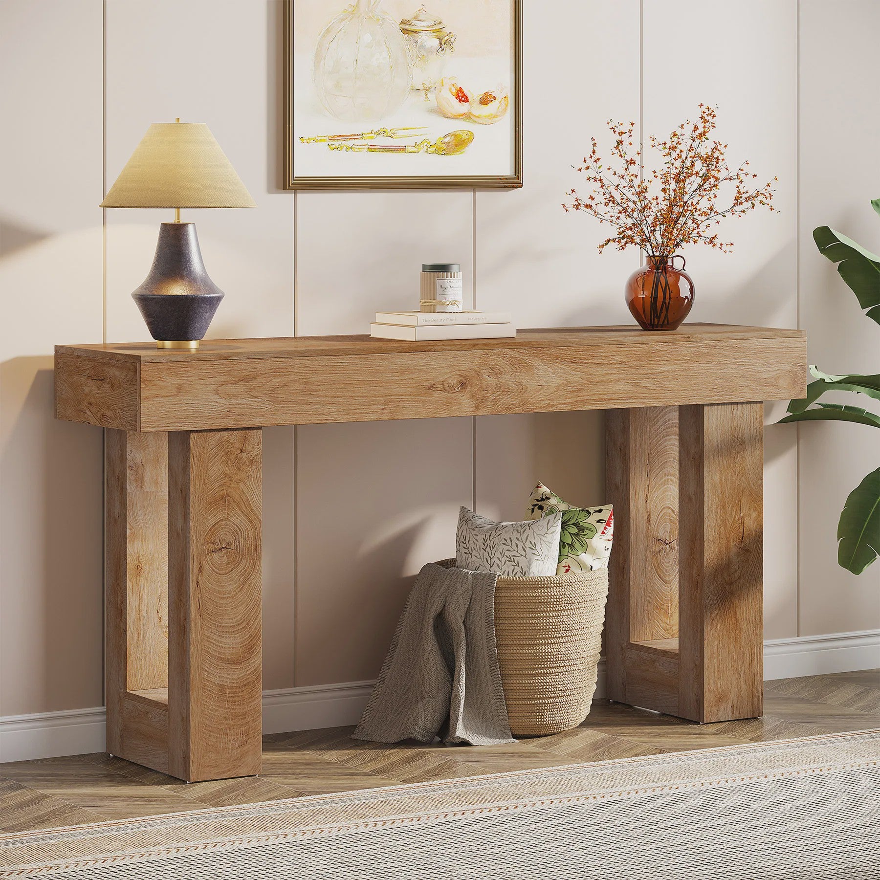 Landelijke Console Tafel 160 cm - Houten Halmeubel voor Achter de Bank