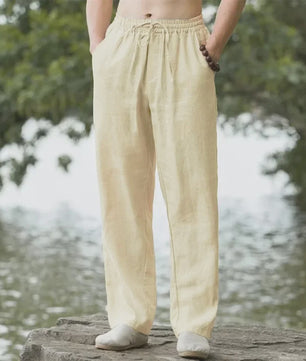 Heren Katoen Linnen Strandbroek - Comfortabele Casual Joggingbroek voor Lente/Zomer Vakantie