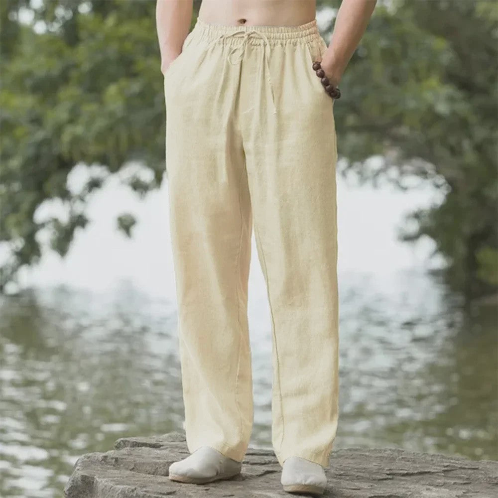 Heren Katoen Linnen Strandbroek - Comfortabele Casual Joggingbroek voor Lente/Zomer Vakantie