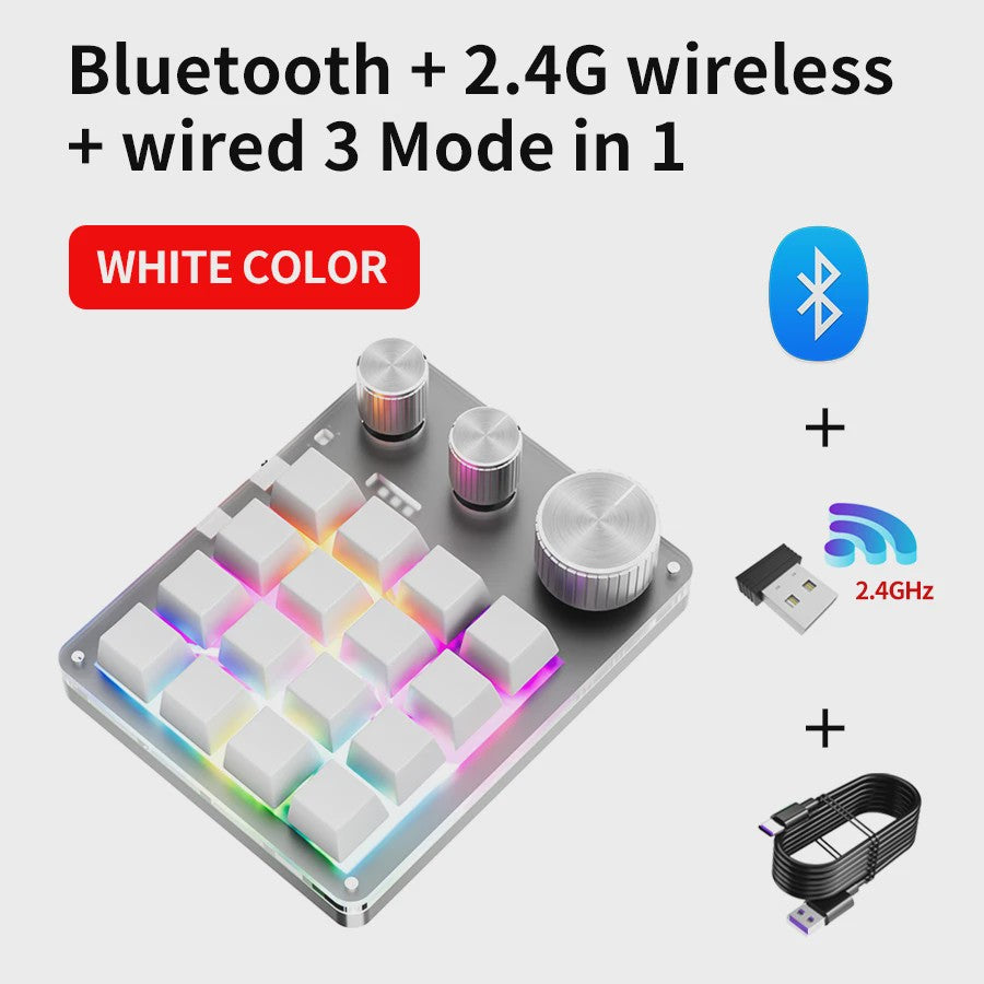 Compact Mechanisch Macro Toetsenbord met Draaiknop - 3 Modi (2.4G, Bluetooth, USB)