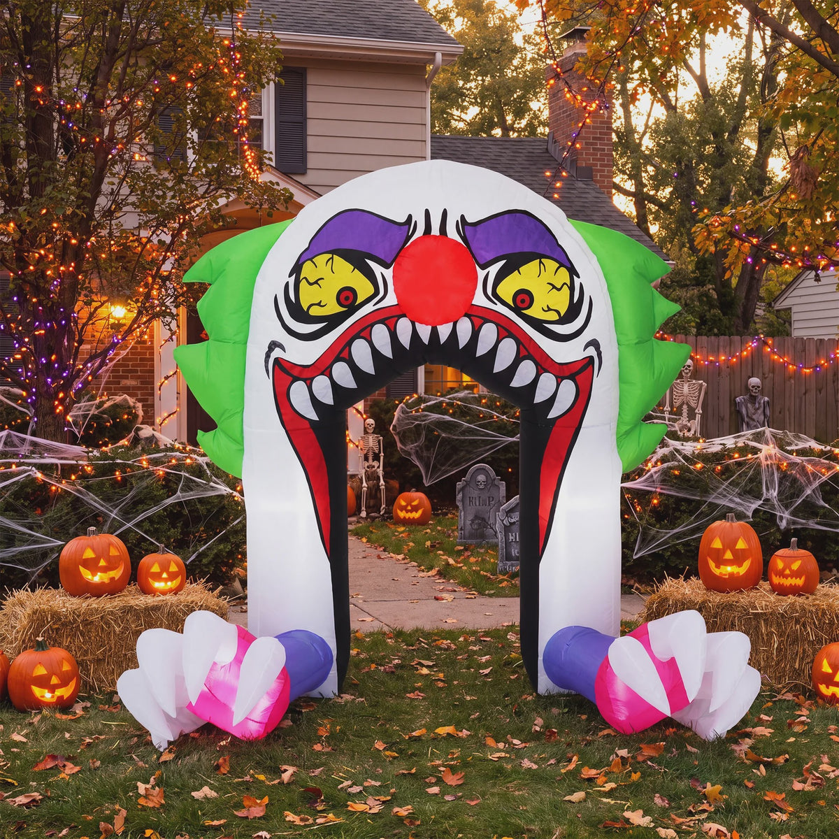Opblaasbare Halloween Clown Poort 180cm met LED Verlichting - Tuindecoratie