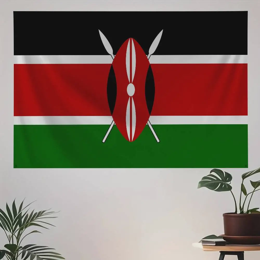 Kenya Vlag Banner - Duurzaam Polyester met 4 Ophangogen - Decoratie voor Binnen & Buiten