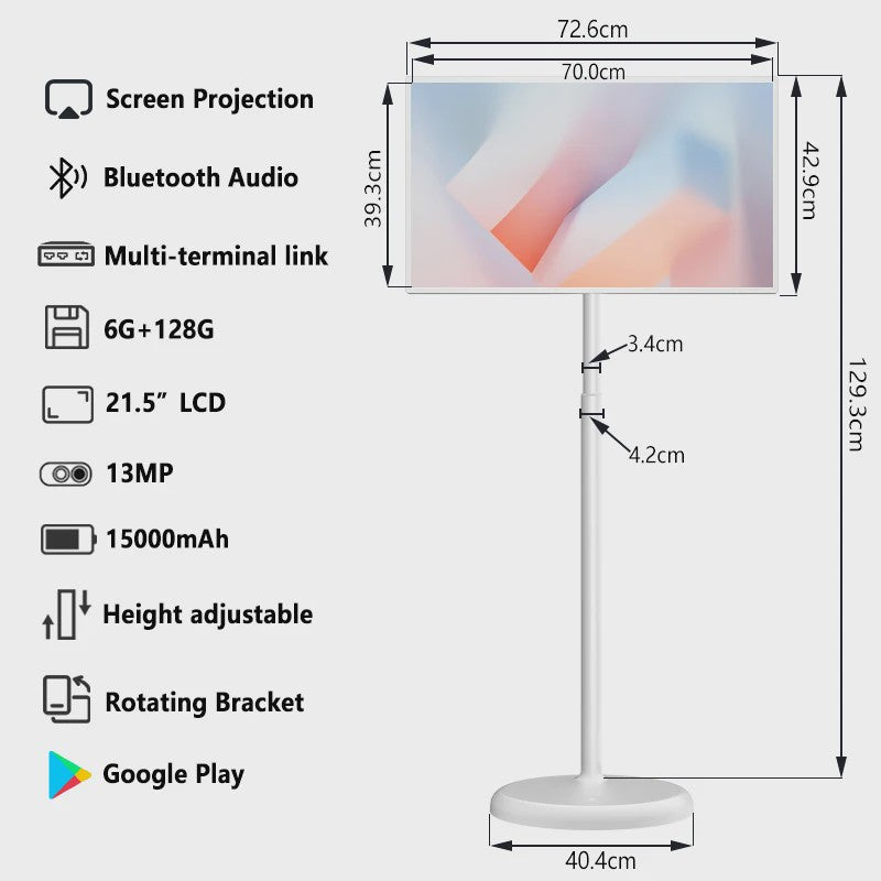 32-Inch Draagbare Smart TV met Touchscreen, Android, 1080P, 60Hz, 15000mAh Batterij & 13MP Camera