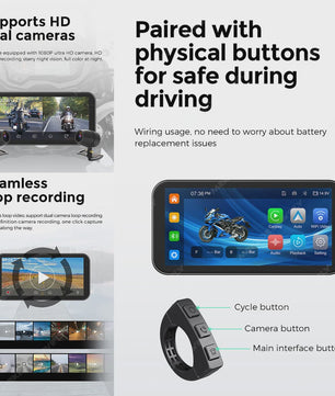 6.25" Motorfiets Navigatie & DVR met Draadloze CarPlay/Android Auto - Waterdicht IP67