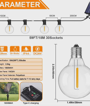 G40 Solar Tuinslinger met 25 Globe LED Lampen - Waterdicht & Dimbare Verlichting