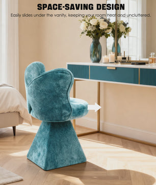 Blauwe Draaibare Kaptafelstoel met Vlinderrug en Luxe Chenille Bekleding
