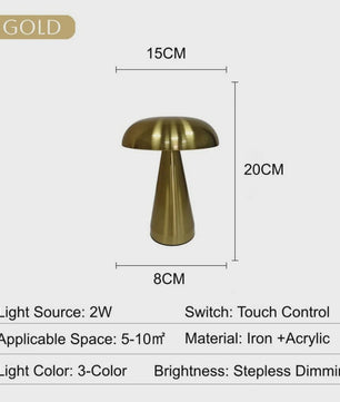 Retro Mushroom Tafellamp - LED, Touch Control, 3 Kleuren, Oplaadbaar
