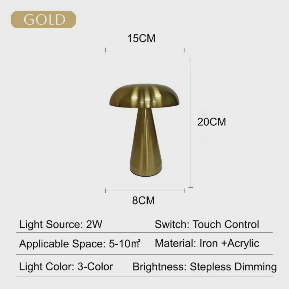 Retro Mushroom Tafellamp - LED, Touch Control, 3 Kleuren, Oplaadbaar