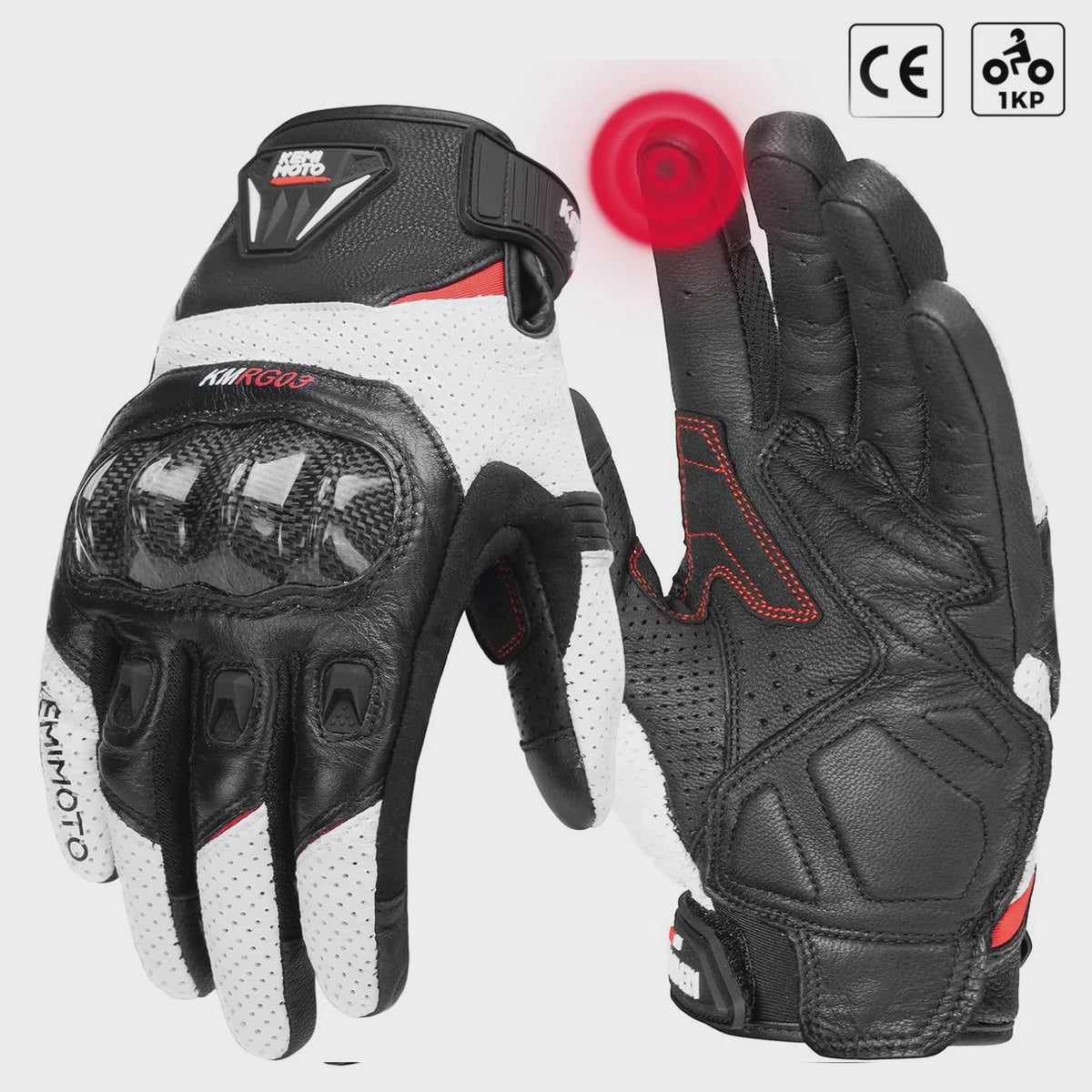 KEMIMOTO Motorhandschoenen Zomer - Ademend Leer met Carbon Bescherming & Touchscreen