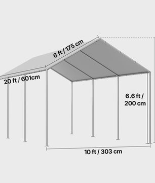 12x20 FT Carport Vervangingsdak - Waterdicht & UV-bestendig Garage Tentzeil met Zijwanden