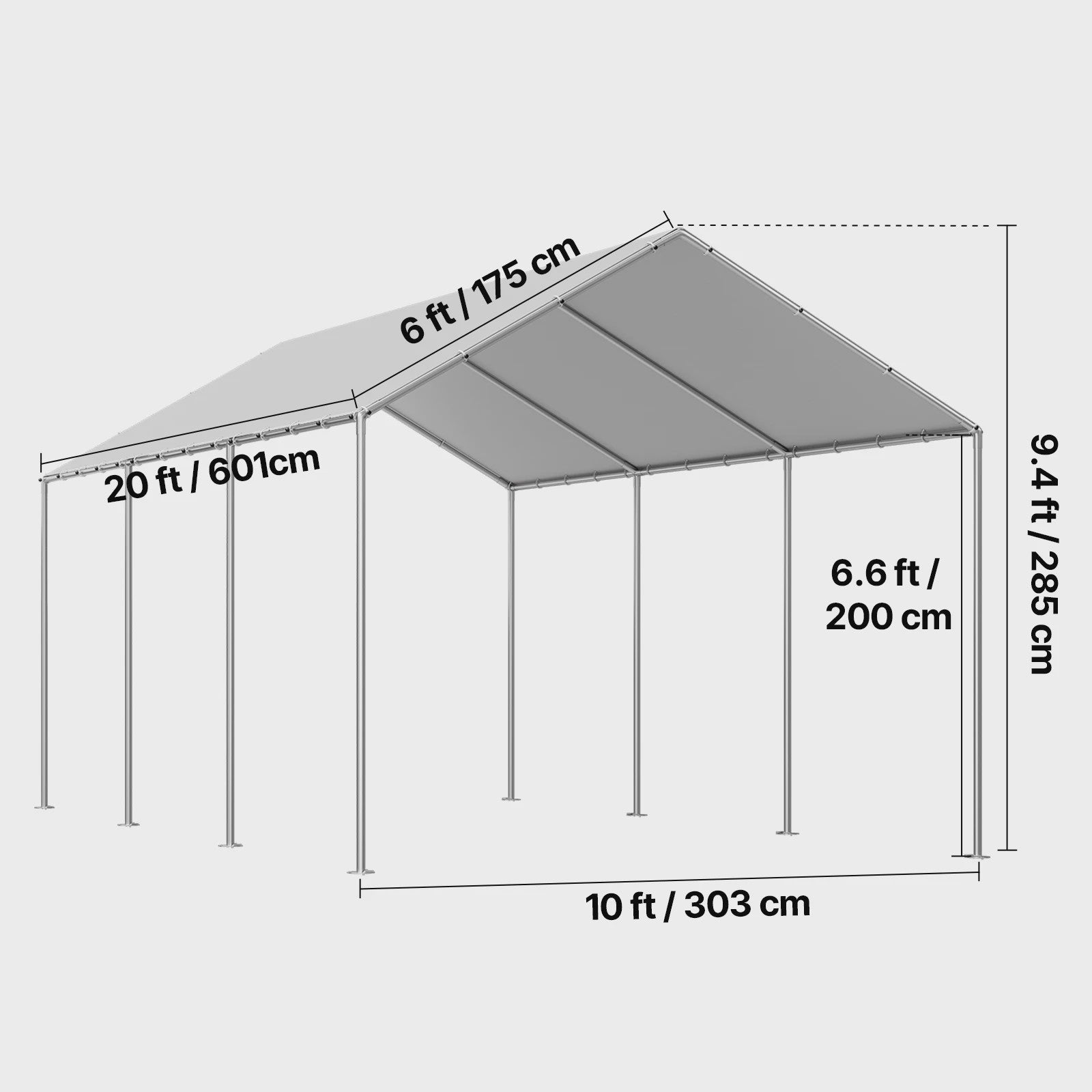 12x20 FT Carport Vervangingsdak - Waterdicht & UV-bestendig Garage Tentzeil met Zijwanden