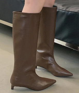 Elegante Leren Laarzen met Puntige Neus en Lage Hak - Dames