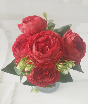 Roze Zijden Pioen Kunstboeket 30cm - 5 Grote Bloemen & 4 Knopen voor Decoratie