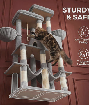 Grote Kattenboom 170 cm - Multi-Level Krabpaal met Ruim Zitplateau & Wasbare Mat - Geschikt voor Maine Coons
