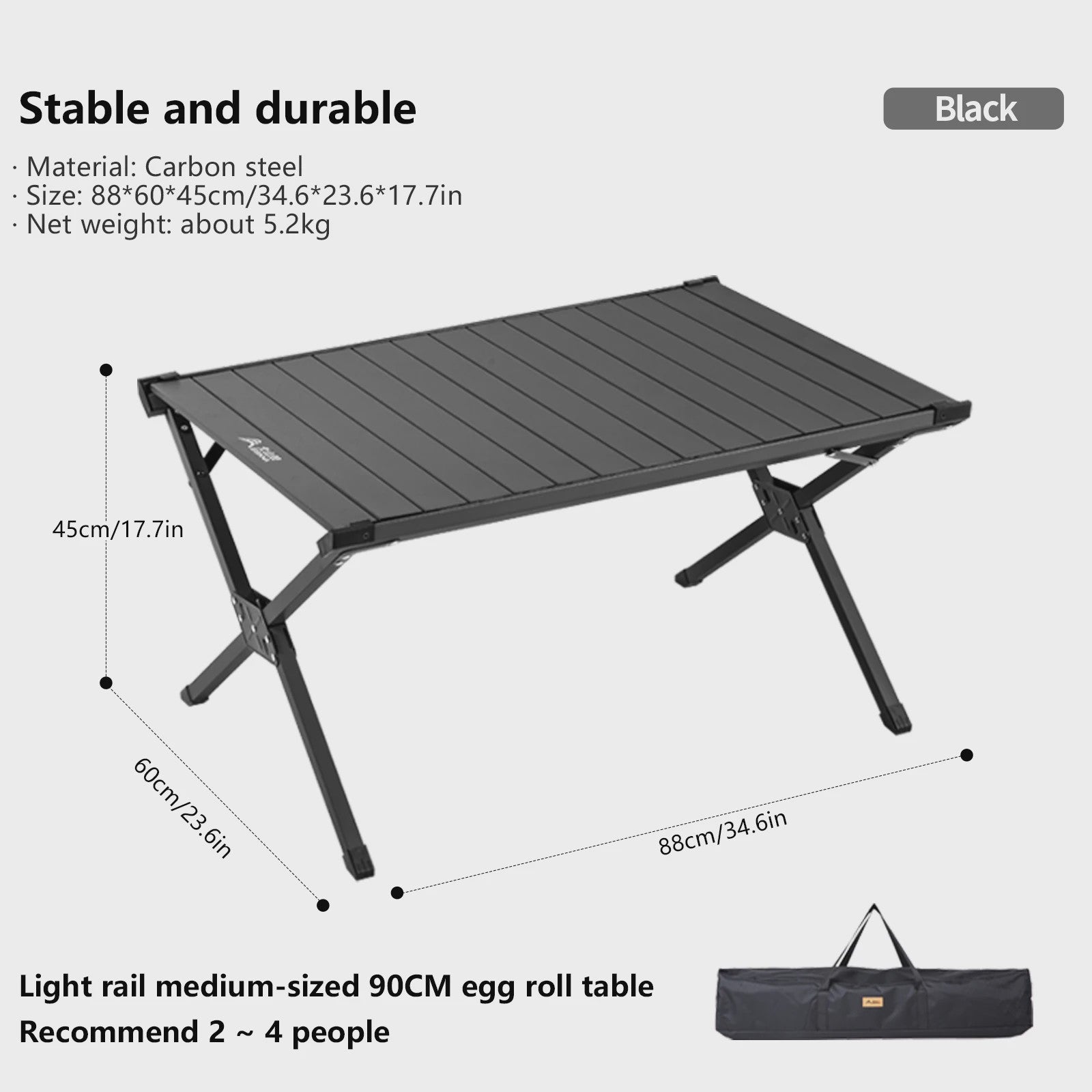 Opvouwbare Camping Tafel 'Egg Roll' - Draagbaar Carbon Staal met Draagtas voor Picknick & BBQ
