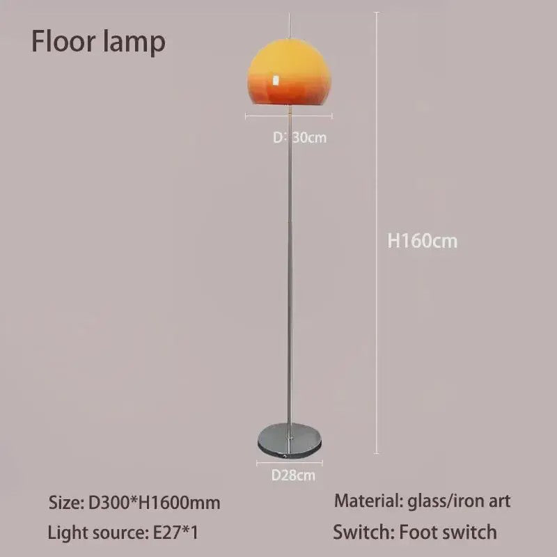 Retro Vloerlamp Mushroom Glas Gradient Oranje - Bauhaus Sfeerlamp voor Woonkamer & Slaapkamer