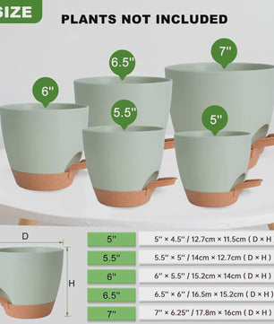 Set van 5 Zelfwaterende Plantenpotten voor Binnen - Diverse Maten (5-7 Inch)