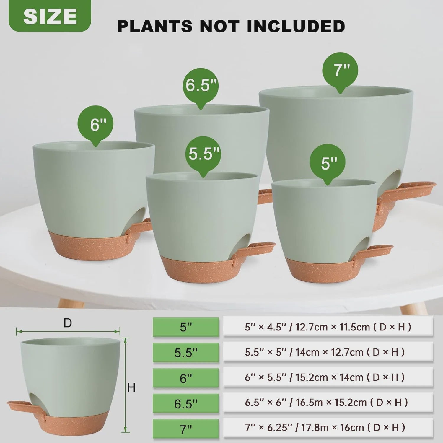 Set van 5 Zelfwaterende Plantenpotten voor Binnen - Diverse Maten (5-7 Inch)