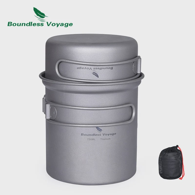 Boundless Voyage Titanium Kampeer Kookset - Lichtgewicht Potten & Pannen met Opvouwbare Handgrepen