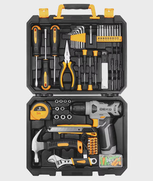 DEKO 126-delige Gereedschapskist met 8V Accuboormachine - Complete Set voor Huis, Tuin & Klussen