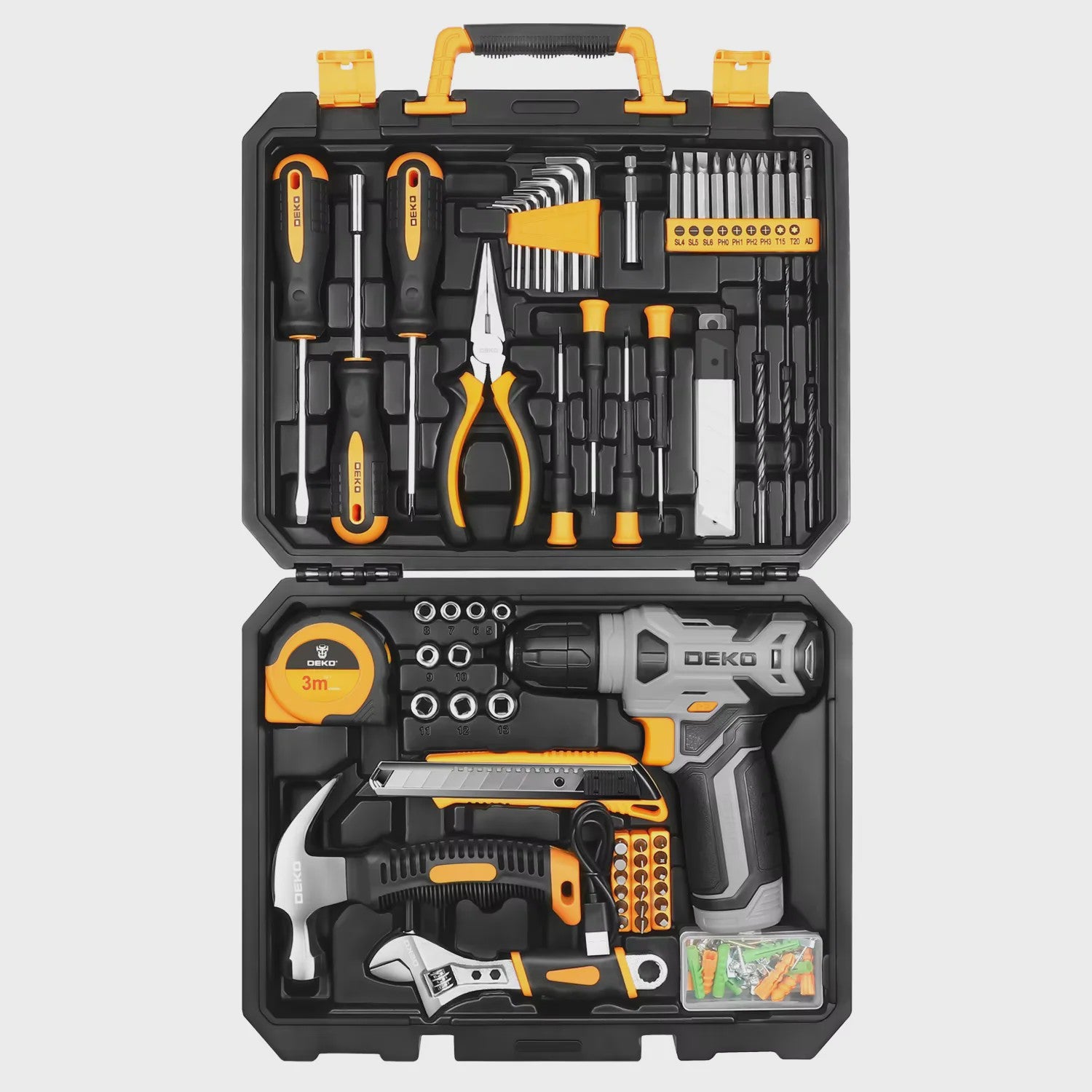 DEKO 126-delige Gereedschapskist met 8V Accuboormachine - Complete Set voor Huis, Tuin & Klussen