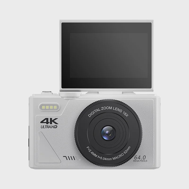 Witte Digitale Camera 64MP met 18x Zoom, WiFi & 3.0" Touchscreen - Ideaal voor Beginners, Kids, Reizen & Vlogging (64GB)