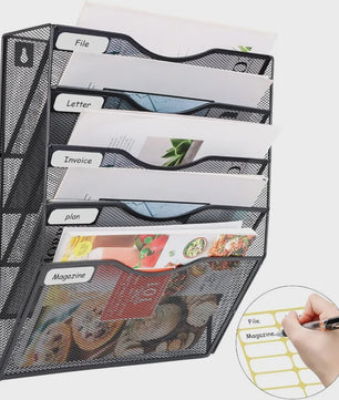 5-Vaks A4 Wand Organizer Mesh Documentenhouder Zwart Metaal
