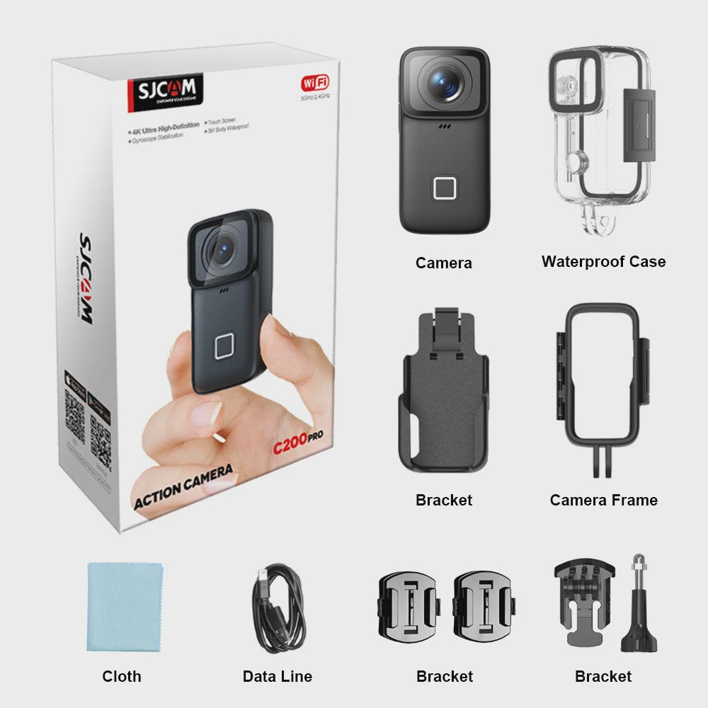 SJCAM C200PRO 4K Action Camera met Microfoon & WiFi - Compact & Waterdicht